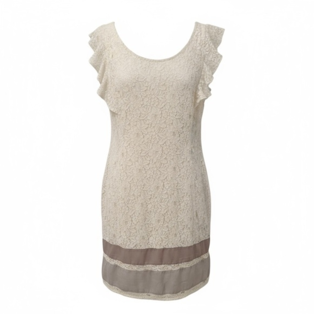 American Eagle Outfitters Cream Lace Ruffle Cap Sleeve MIDI Dress Size XS AS